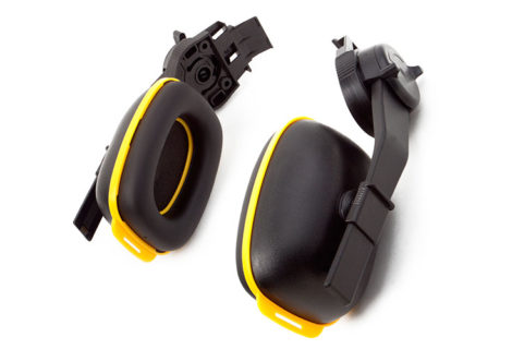 Hearing protection earmuffs with helmet insertion, NRR: 27 dB